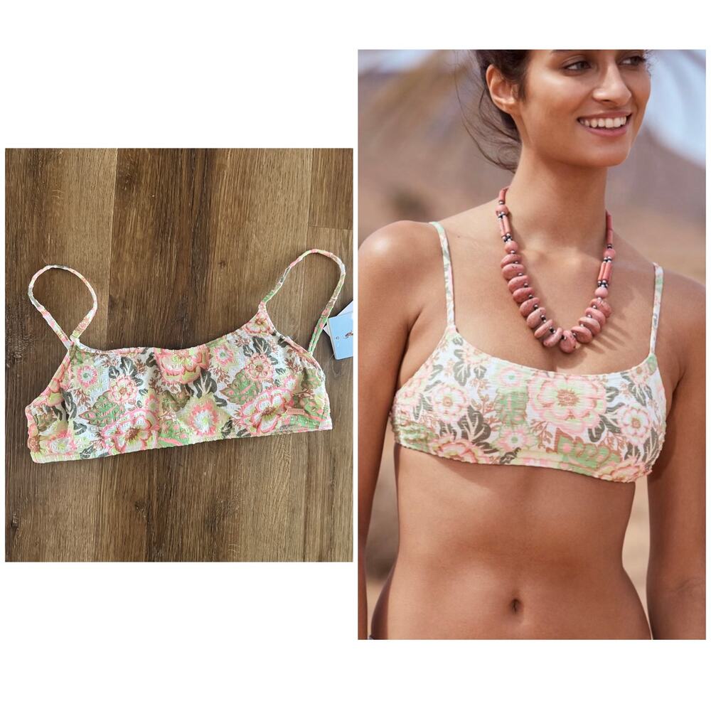 Roxy Canarias Medium Coverage Bikini Top in Oil Green Wild Flower